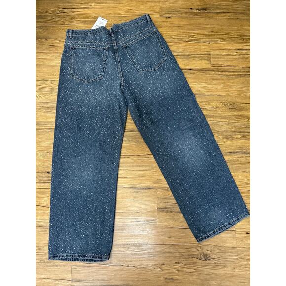 Nwt- Zara OVERSIZE TRF RELAXED TAPERED RHINESTONE JEANS WITH A HIGH WAIS… - Picture 5 of 7